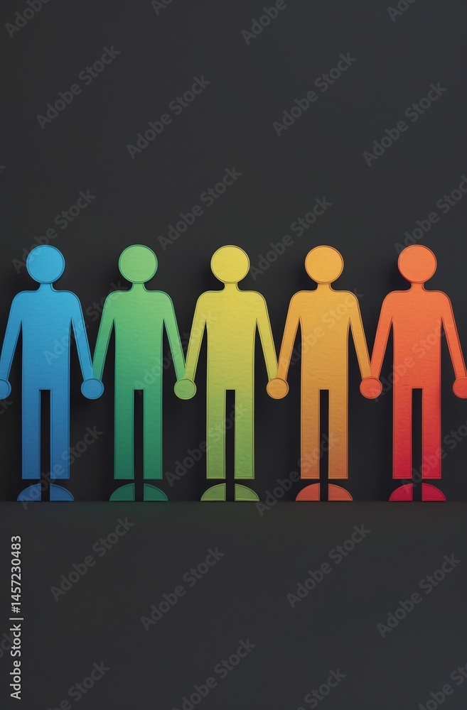 Inclusion Concept Rainbow Human Figures United in Equality on Black Background Inclusion Concept Rainbow Human Figures United in Equality on Black Background