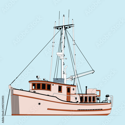 Vector Boat Line Art Illustration 