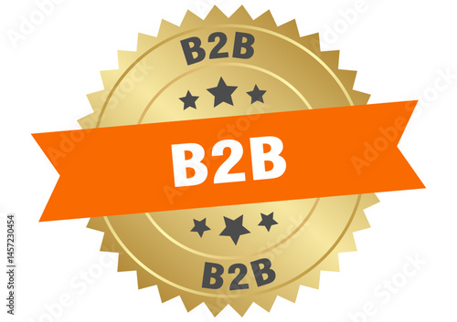 b2b. b2b round orange and gold label isolated on transparent background