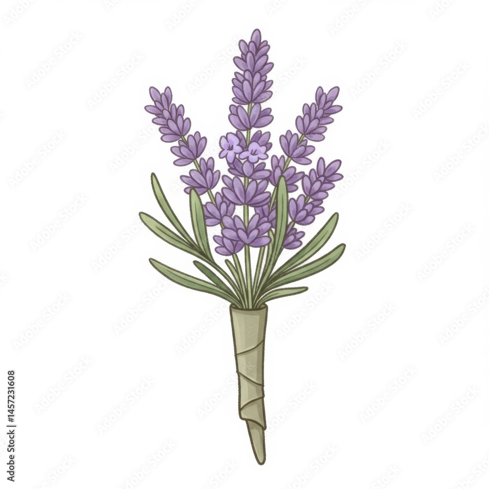Fototapeta premium Purple Lavender Bouquet Illustration on White Background