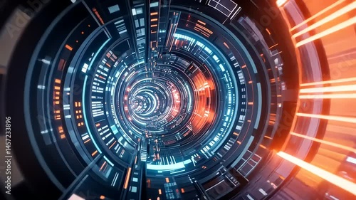 Wallpaper Mural Futuristic Technology Tunnel: Abstract Digital Journey Through Cybernetic Space Torontodigital.ca