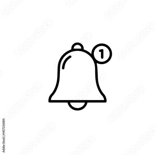 Notification bell icon with one new message alert. Simple notification bell design showing one unread message. Modern notification bell illustration perfect for app interface design, social media noti