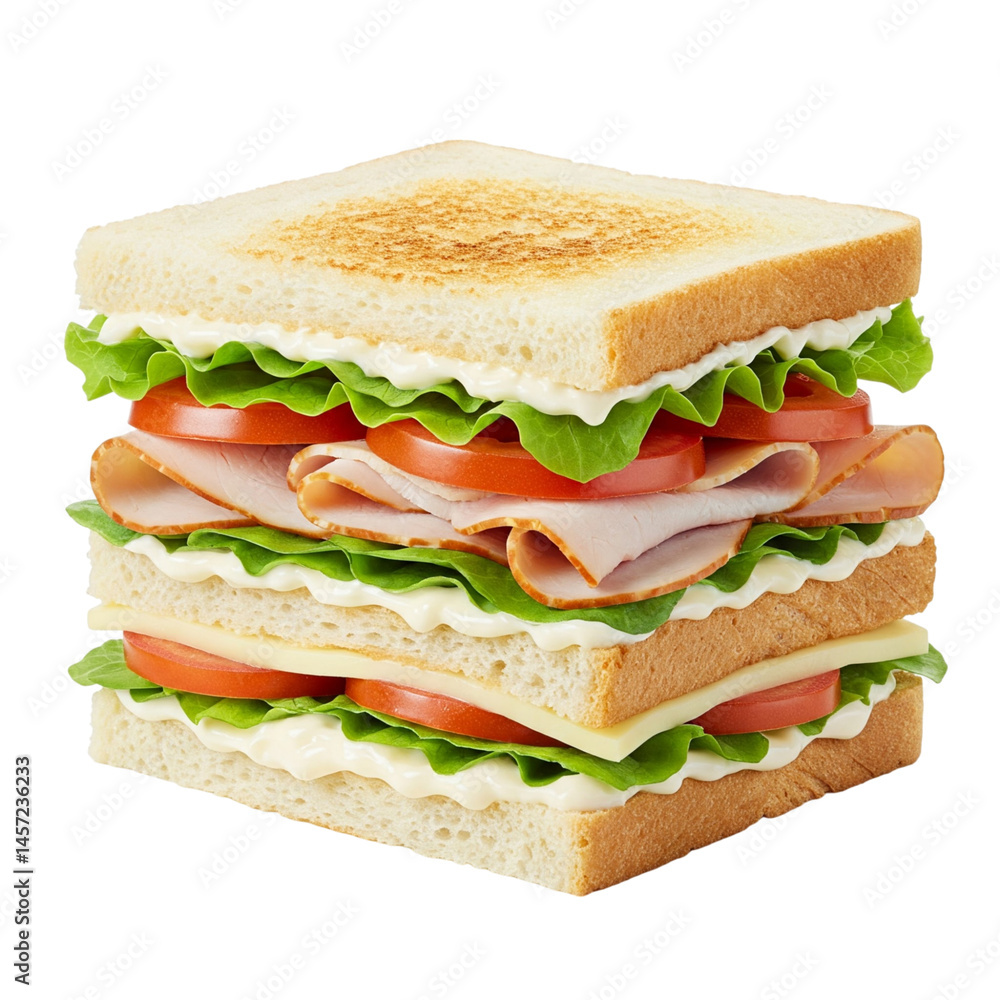 A delicious triple decker club sandwich bursting with juicy turkey crisp lettuce ripe tomatoes and creamy mayo perfectly A delicious triple decker club sandwich bursting with juicy turkey crisp lettuce ripe tomatoes and creamy mayo perfectly
