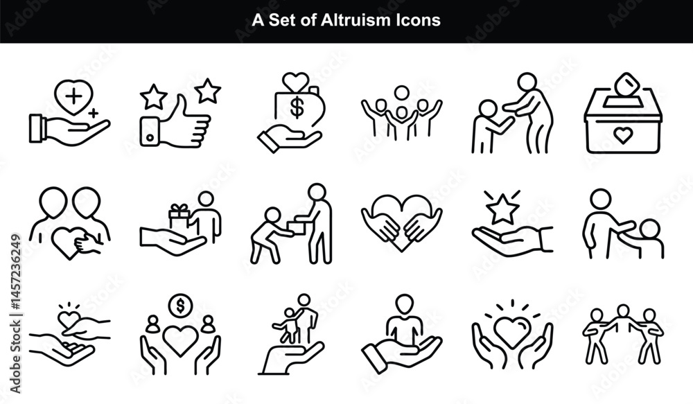 Set of Line Art Icons Showing Kindness, Charity, Giving, Care and Support on Transparent Background Set of Line Art Icons Showing Kindness, Charity, Giving, Care and Support on Transparent Background