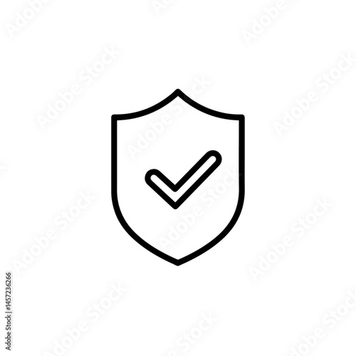 Approved shield icon with check mark. Security symbol represents approval, safety and protection.  This simple line art graphic is perfect for app design, website interface, and social media, ideal fo
