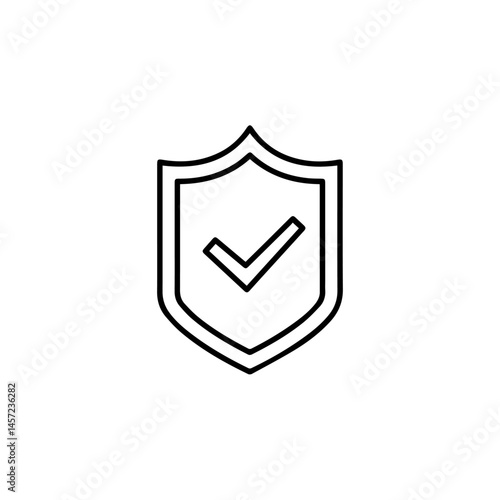 Simple shield icon with check mark inside. Protection symbol indicates security and safety. Approved concept for website, app, or social media, perfect for online security and social interaction.