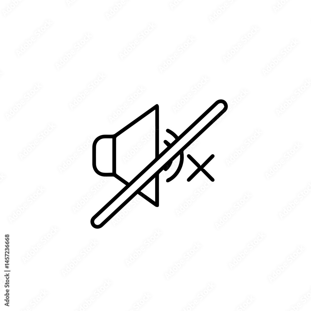 Mute sound icon. Simple mute symbol with crossed speaker and sound waves. This minimalist design is perfect for application interfaces or social media posts focusing on silent mode or no sound. This Mute sound icon. Simple mute symbol with crossed speaker and sound waves. This minimalist design is perfect for application interfaces or social media posts focusing on silent mode or no sound. This