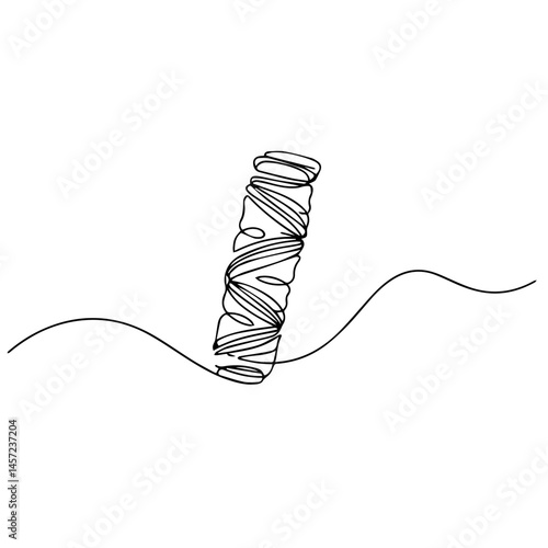 Single line drawing of hair roller on wavy line. Simple hair roller illustration shows elegant design. This image is perfect for beauty salon brochure or social media post promoting hair styling servi