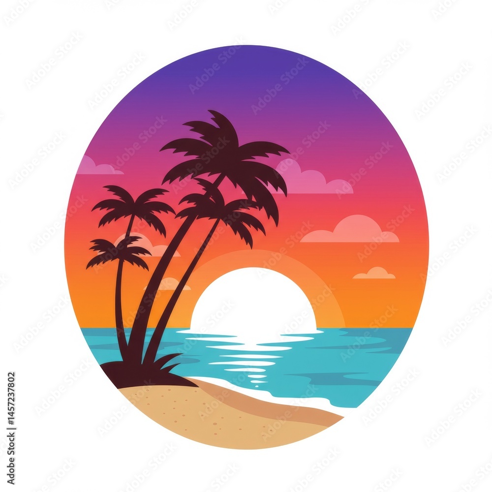 Silhouette Palm Trees at Sunset Beach Scene Silhouette Palm Trees at Sunset Beach Scene