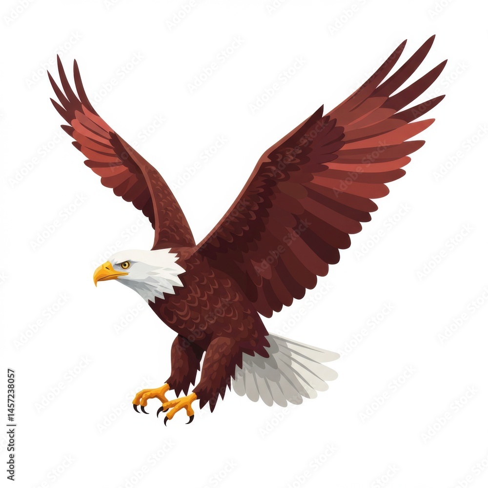 Obraz premium Majestic Brown And White Eagle In Flight Against White Background