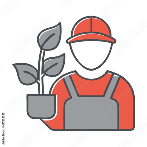 Gardener holding a plant in a simple modern style  