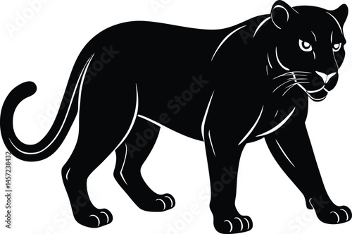 black and white illustration of a panther walking