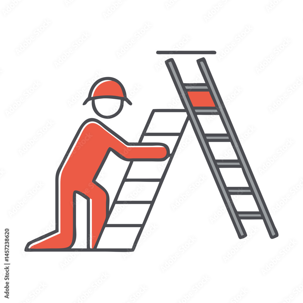 Roofer climbing a ladder in a flat design style Roofer climbing a ladder in a flat design style