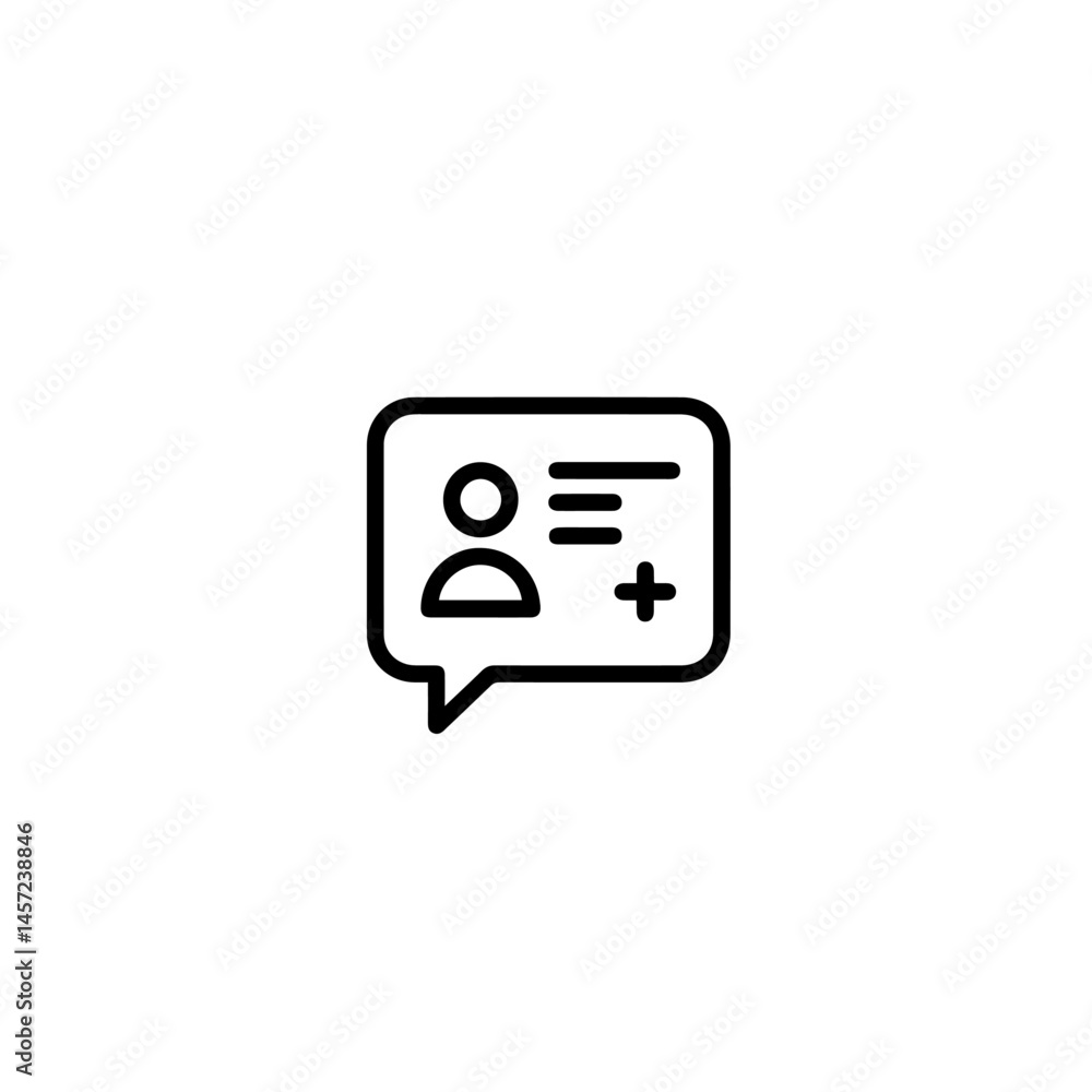 Simple student information card design in speech bubble. Student profile includes personal details and plus symbol. Clean student information card perfect for school applications and educational mate Simple student information card design in speech bubble. Student profile includes personal details and plus symbol. Clean student information card perfect for school applications and educational mate