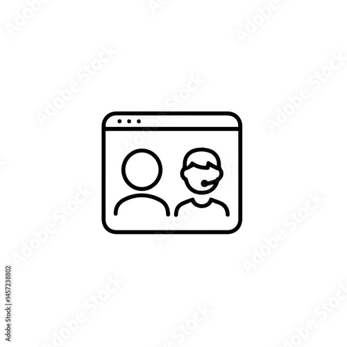 Online class with teacher and student shown on computer screen. Virtual classroom includes teacher wearing headset and student profile.  Perfect online class concept for school website design
