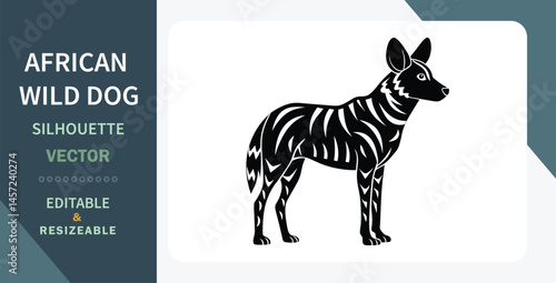 African Wild Dog Silhouette Vector Editable, Resizable Artwork Graphic