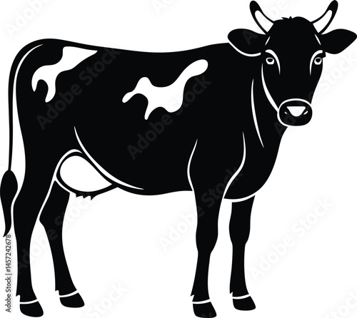  black and white illustration of a cow standing