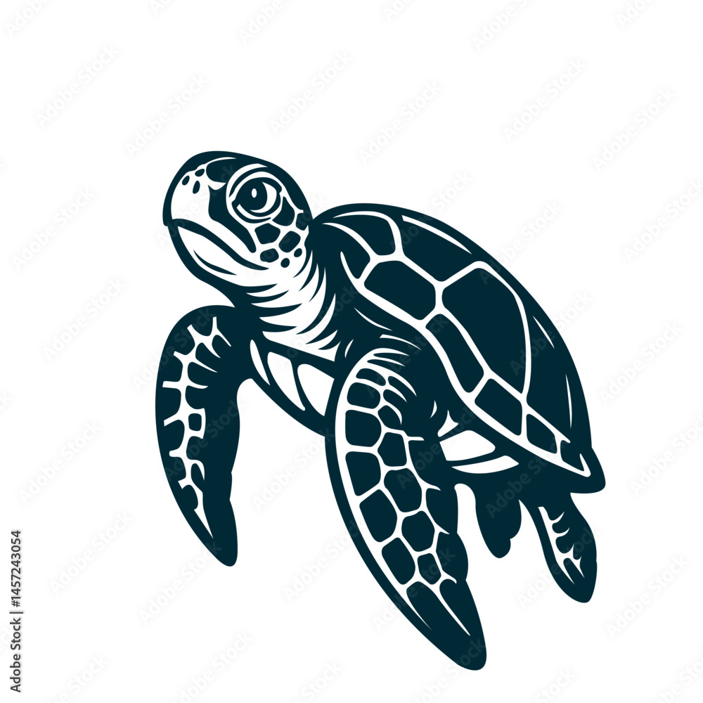 Fototapeta premium black silhouette sketch of oceanic big turtle. flat vector illustration isolated on white background