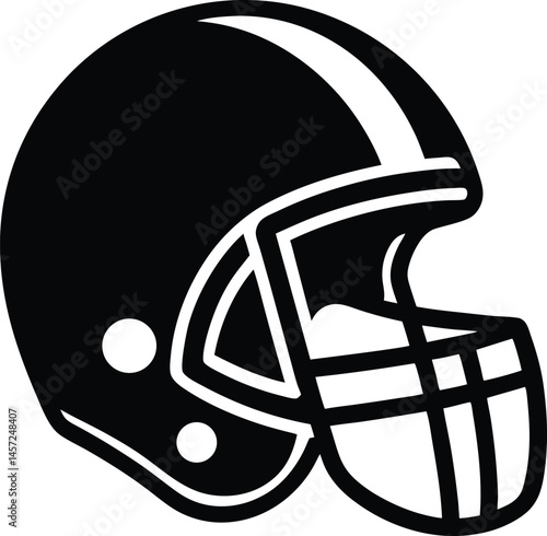 black and white illustration of a football helmet