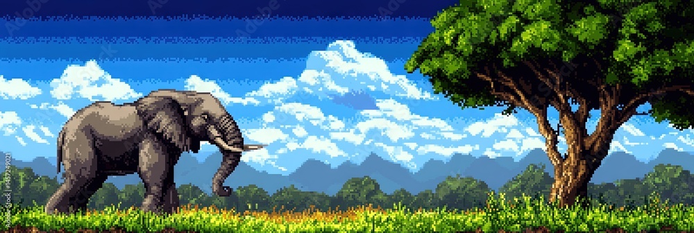 Fototapeta premium 16-bit pixel art elephant