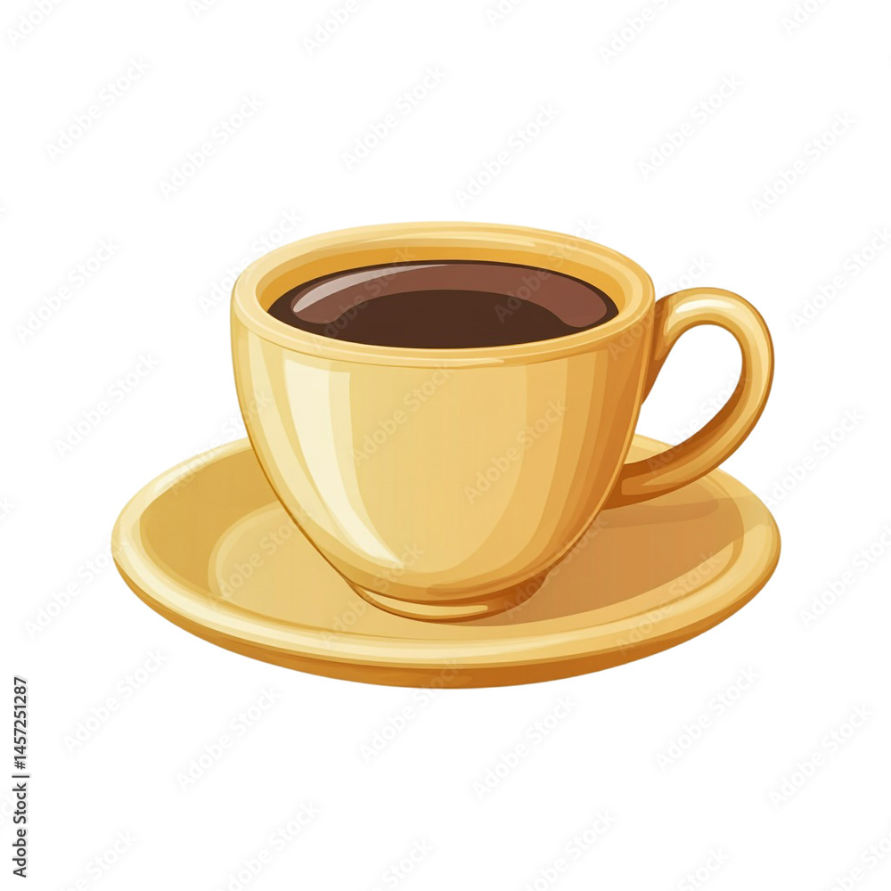 Obraz premium A golden coffee cup filled with dark coffee sits on a matching saucer