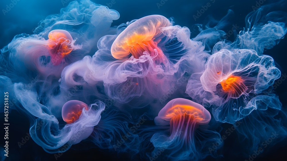 Obraz premium Abstract deep sea scene with liquid light and glowing creatures