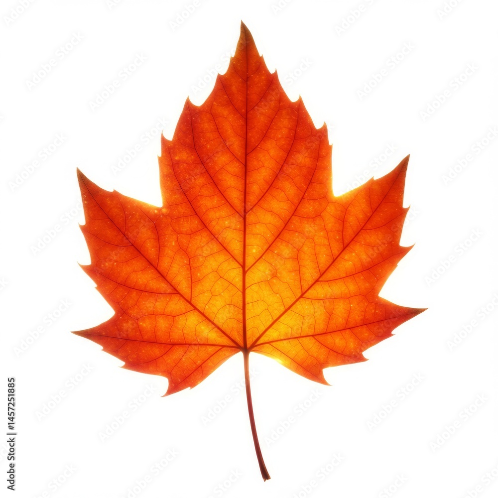 Backlit Orange Maple Leaf on White Background Backlit Orange Maple Leaf on White Background