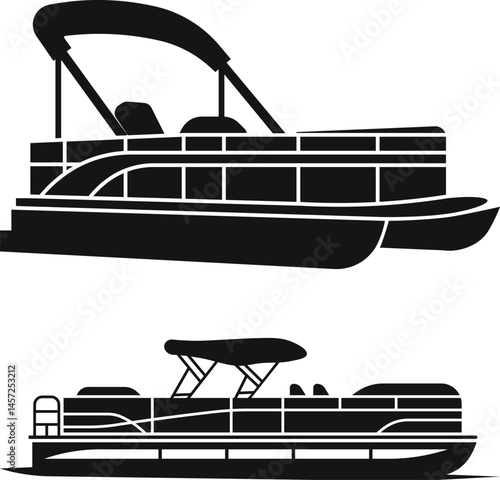 Pontoon Boat Set Silhouettes, Pontoon Boat SVG File, Lake Life Silhouette
