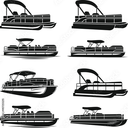 Pontoon Boat Set Silhouettes, Pontoon Boat SVG File, Lake Life Silhouette