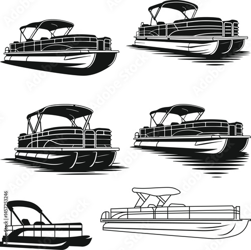 Pontoon Boat Set Silhouettes, Pontoon Boat SVG File, Lake Life Silhouette