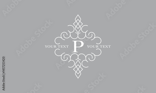 Luxury art deco classic linear logo with initial P. Vector monogram, frame, border, label for your logo, badge or emblem