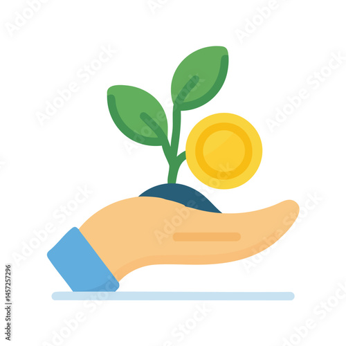 Hand nurtures coin sprout for growth