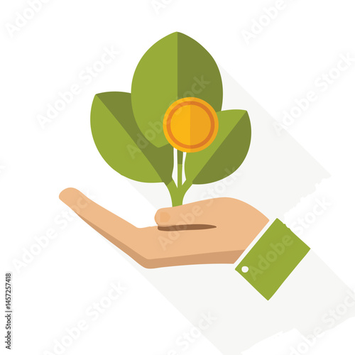 Hand nurturing financial growth plant