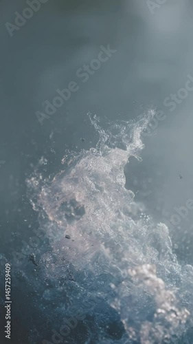 Wallpaper Mural Detailed shot of clear water splashing, capturing dynamic motion and texture against a misty grey background. Torontodigital.ca