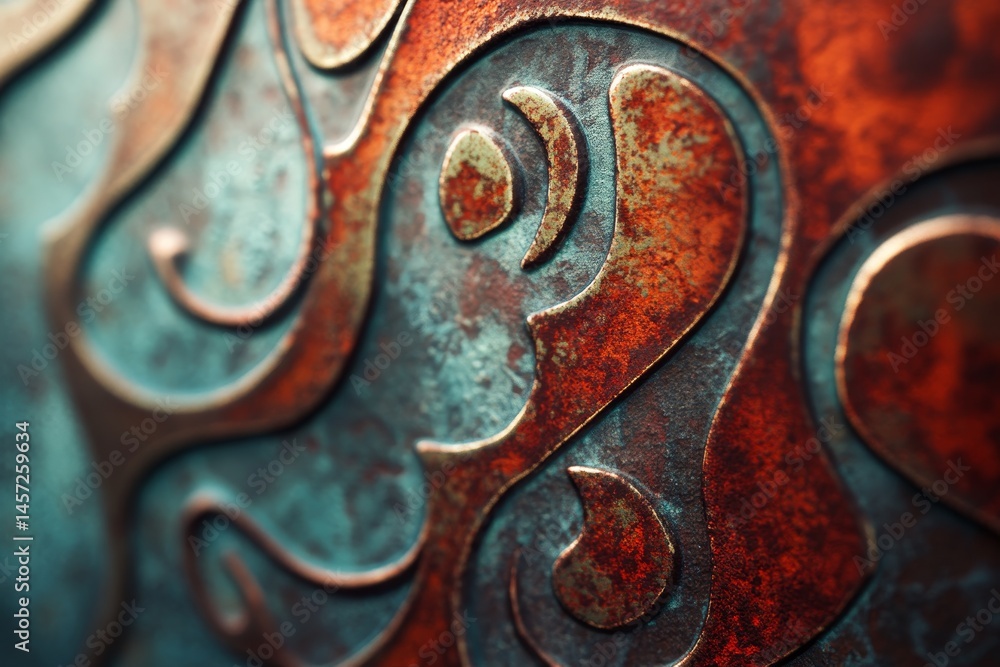 Ornate metal surface texture, detailed close-up view. Ornate metal surface texture, detailed close-up view.