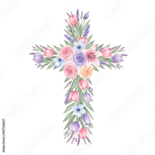 Pastel Floral Cross Watercolor Painting
