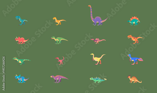 Cute Cartoon Dinosaur Vector Set – T-Rex, Triceratops, Stegosaurus – Kids Clipart for Stickers, Nursery Prints & Party Decor