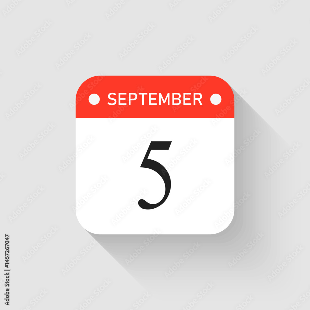 Vector icon page day calendar - 5 September month Vector icon page day calendar - 5 September month