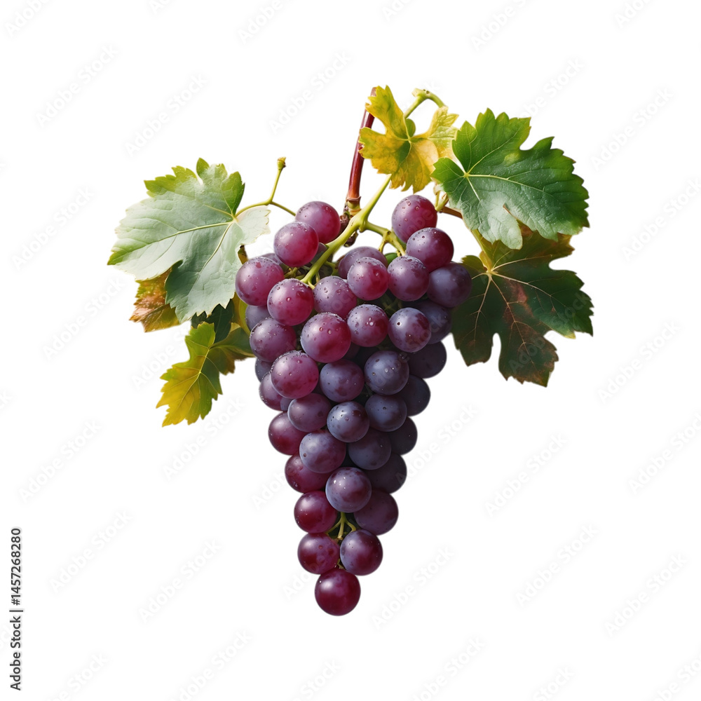 Fototapeta premium Fresh Purple Grapes on Vine with Green Leaves