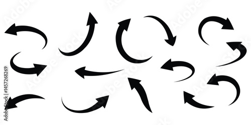 Curve arrows icon, Curved arrows, Arrow sign, Black arrows set on white background