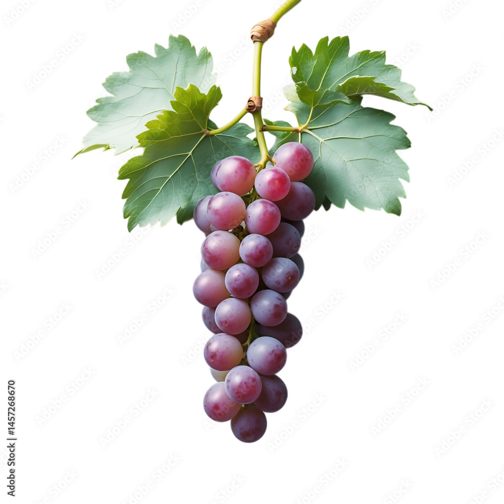 Fototapeta premium Fresh Purple Grapes with Green Leaves on Vine