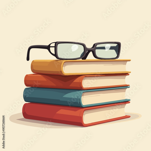 National Book Lovers Day Vector Illustration - Solid Color Design Featuring Book Stacks, Reading Glasses, Bookmarks, and Cozy Reading Atmosphere for Book Enthusiasts