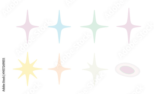 Pastel dream icons set – stars, light, soft, silhouettes, dreamy, subtle, abstract, glow, shapes, ethereal. Vector icons set