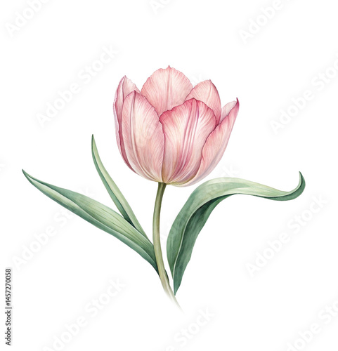 Wallpaper Mural Watercolor Darwin Tulip: Elegant Pink Flower Illustration with Green Leaves Torontodigital.ca