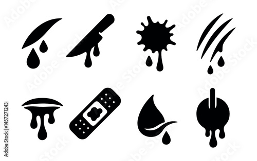 Medical wound care icons set – bandage, scissors, syringe, healing, antiseptic. Vector icons set