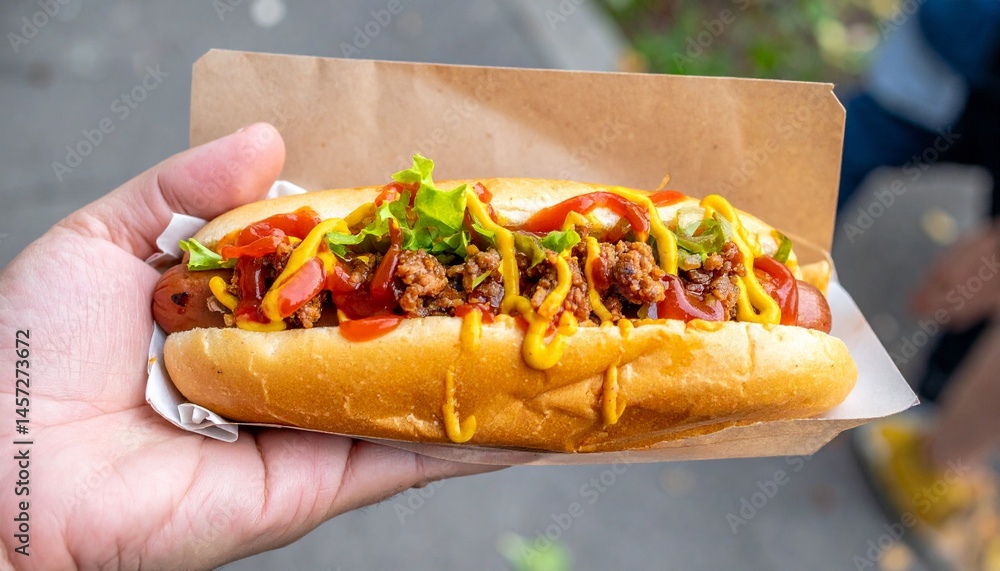 hot dog with ketchup and mustard