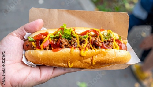 Obraz na płótnie hot dog with ketchup and mustard w salonie
