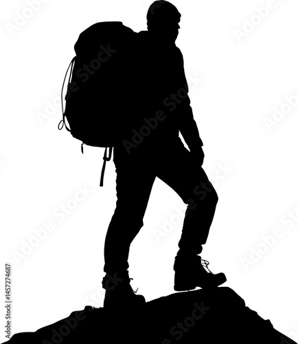 Vektor Silhouette Körper Design Element - Bergsteiger Wanderer auf dem Gipfel - Felsen und Gebirge - Outdoor Abenteuer