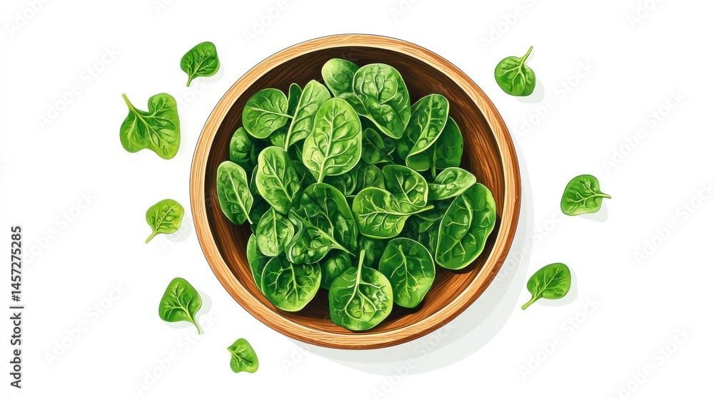 Obraz premium Fresh spinach leaves in a wooden bowl