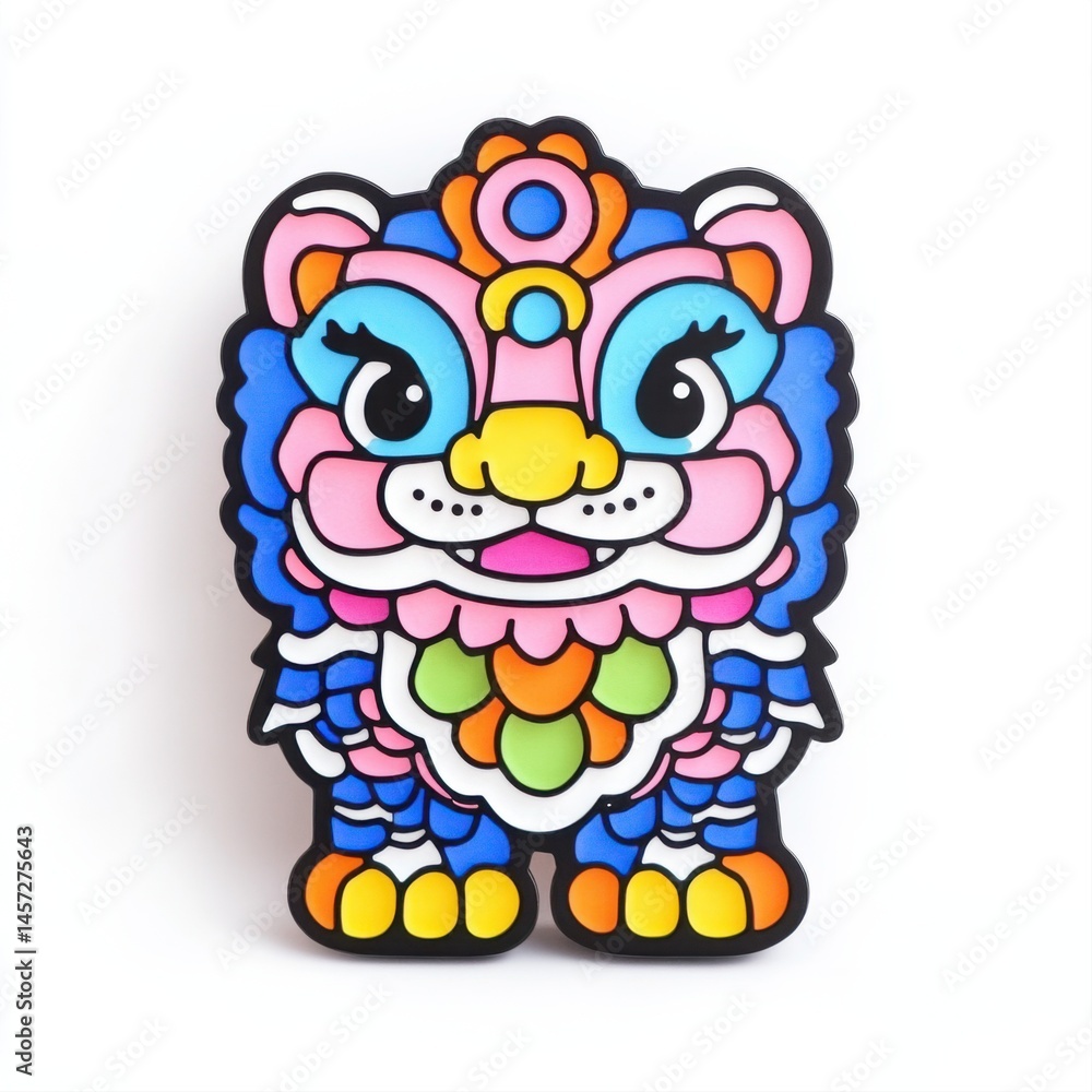 Colorful Lion Illustration with Vibrant Patterns and Playful Design